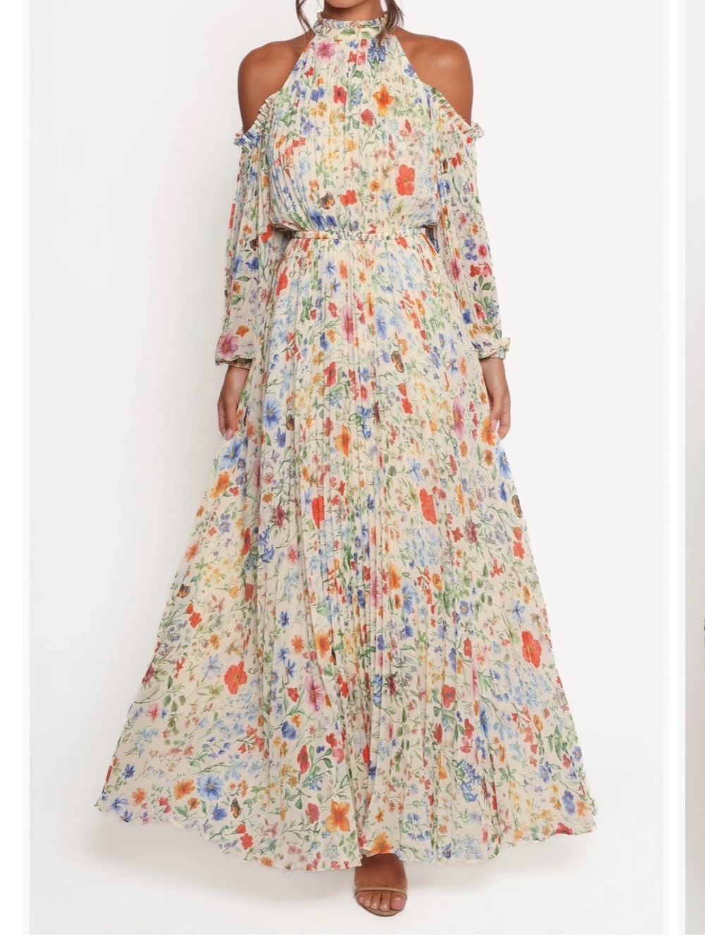 Petal & Pup Cream Floral Cold-Shoulder Maxi Dress Large